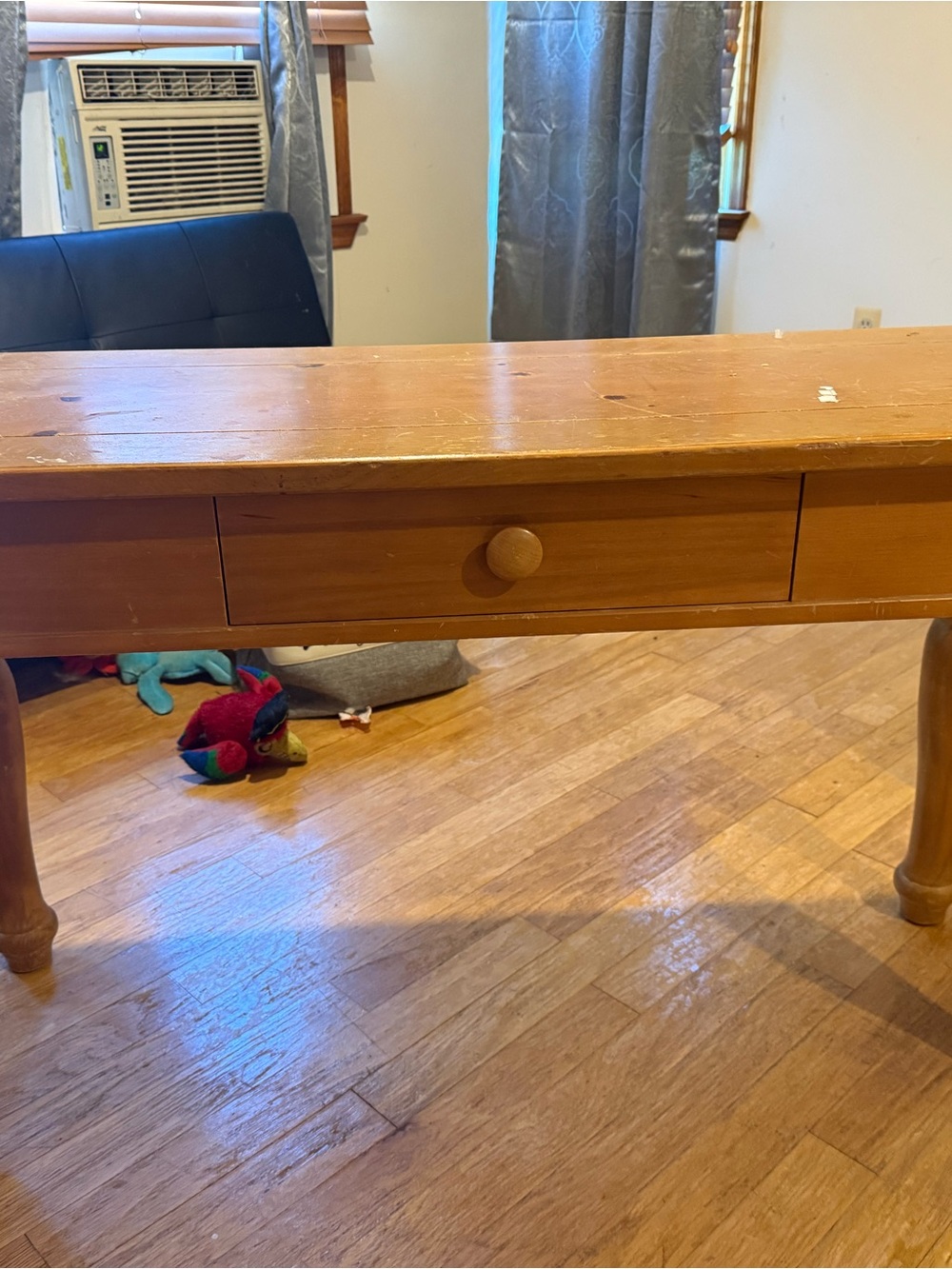 Wooden Coffee Table with Center Drawer - Honey Brown
